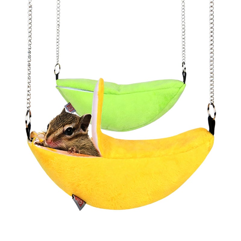 Halloluck 2 Pack Banana Warm Hamster Bed House Hammock Small Animal Warm Bed House Cage, Yellow and Green - Image 1